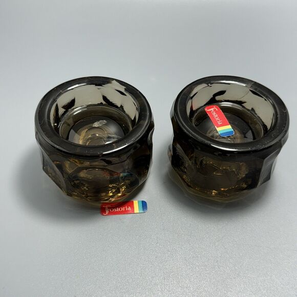 Vtg Fostoria Amber Brown Glass Taper Candle Stick Holder 2" Stackable Depression - Picture 8 of 11